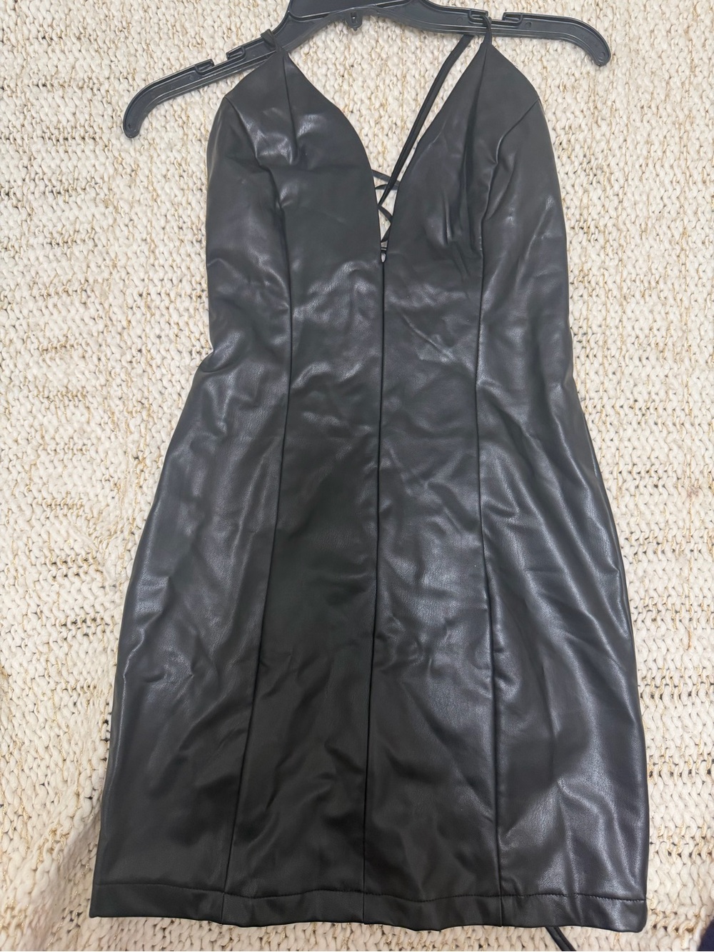 Forever 21 Black Faux Leather Strappy Mini Dress